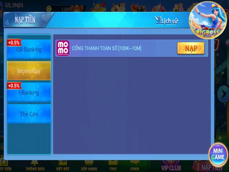 nạp tiền bigboss qua momo pay